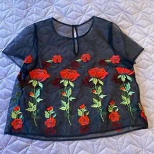 Sheer black rose top, tags removed, size XL
